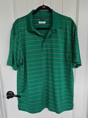 PGA Tour Golf Performance Green Striped Polo Shirt, Mens XL